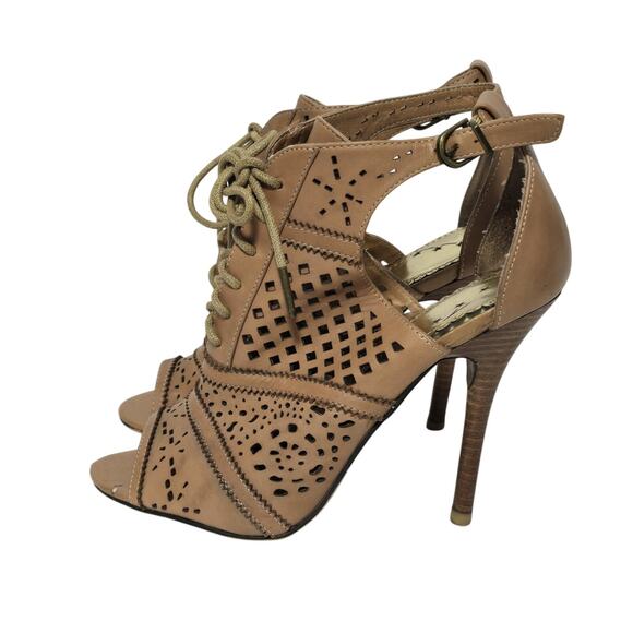 Naughty Monkey Heaven On Earth Tan Lace Lasercut Peep Toe Heels 8 - Picture 5 of 7